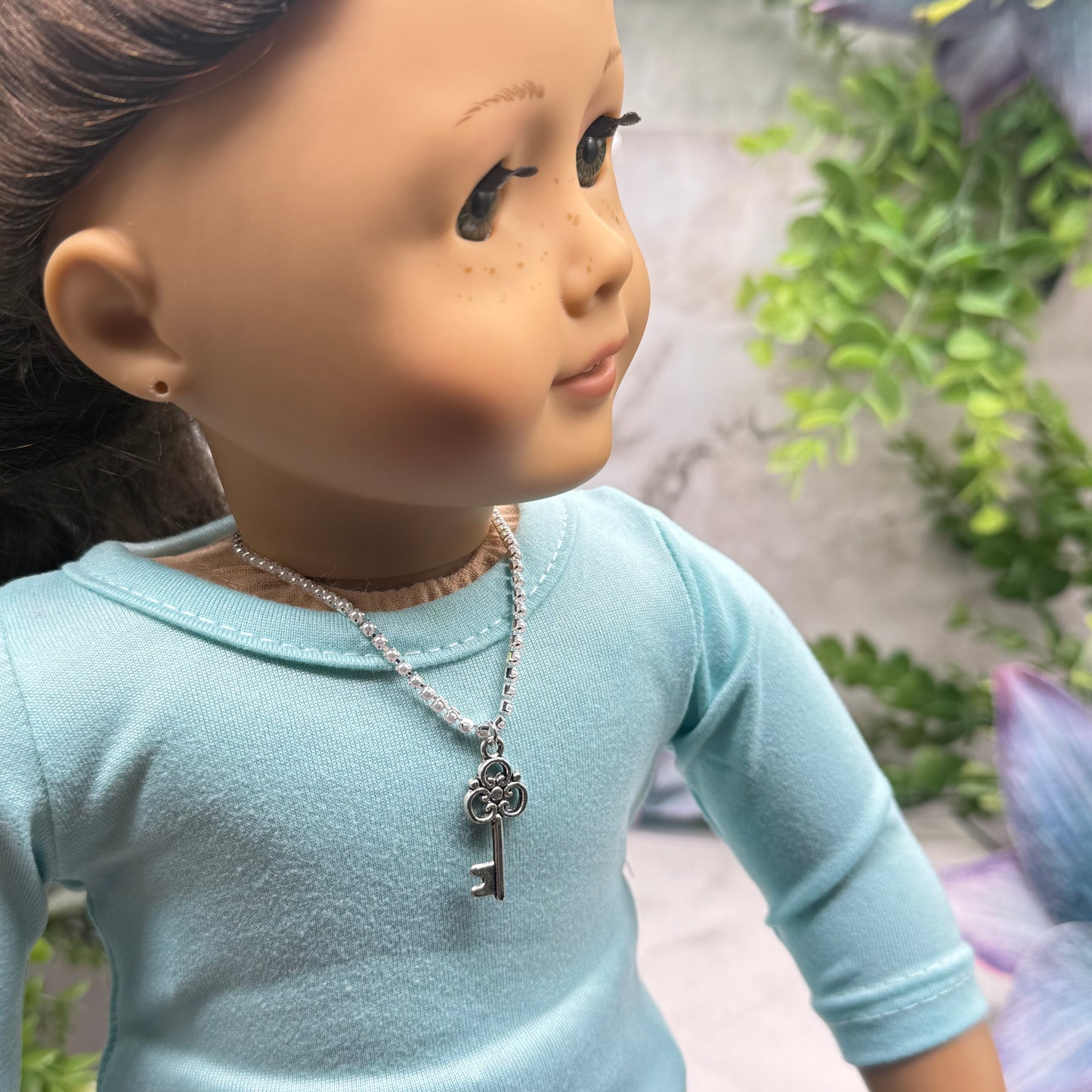 Silver Key Charm Pearl Cup Chain Doll Necklace • 18 Inch Fashion Doll Jewelry