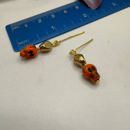 Skull Charm Halloween Acrylic Slide Bead Gold Chain Doll Necklace and Earrings Set • 18 Inch Fashion Doll Jewelry