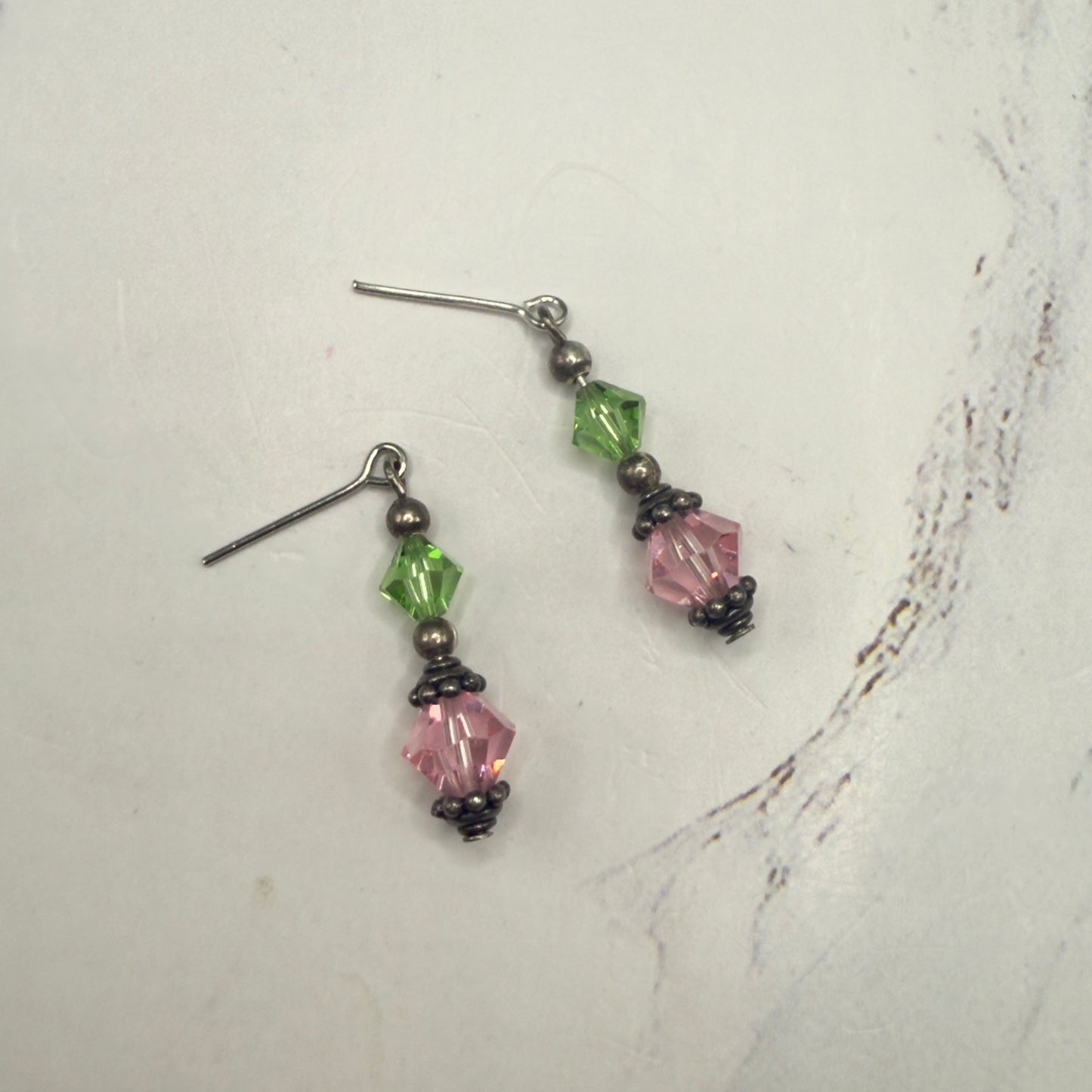 Light Green Pink Glass Crystal Dangle Doll Earrings • 18 Inch Fashion Doll Jewelry