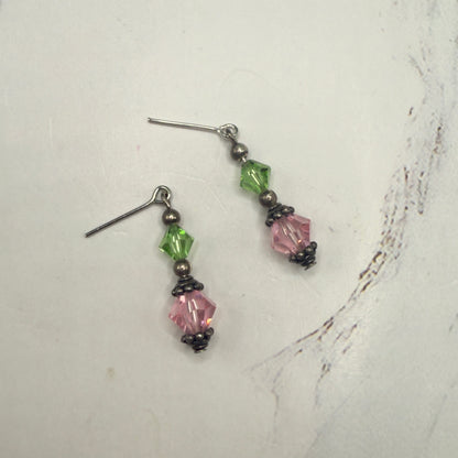 Light Green Pink Glass Crystal Dangle Doll Earrings • 18 Inch Fashion Doll Jewelry
