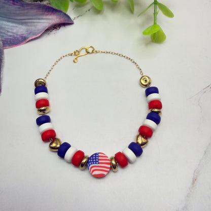 Red White Blue Beaded American Flag Charm Doll Necklace for 18 Inch Fashion Doll