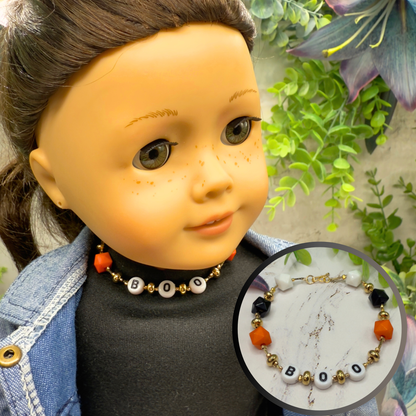 Boo Halloween Acrylic Beaded Gold Chain Doll Necklace • 18 Inch Fashion Doll Jewelry
