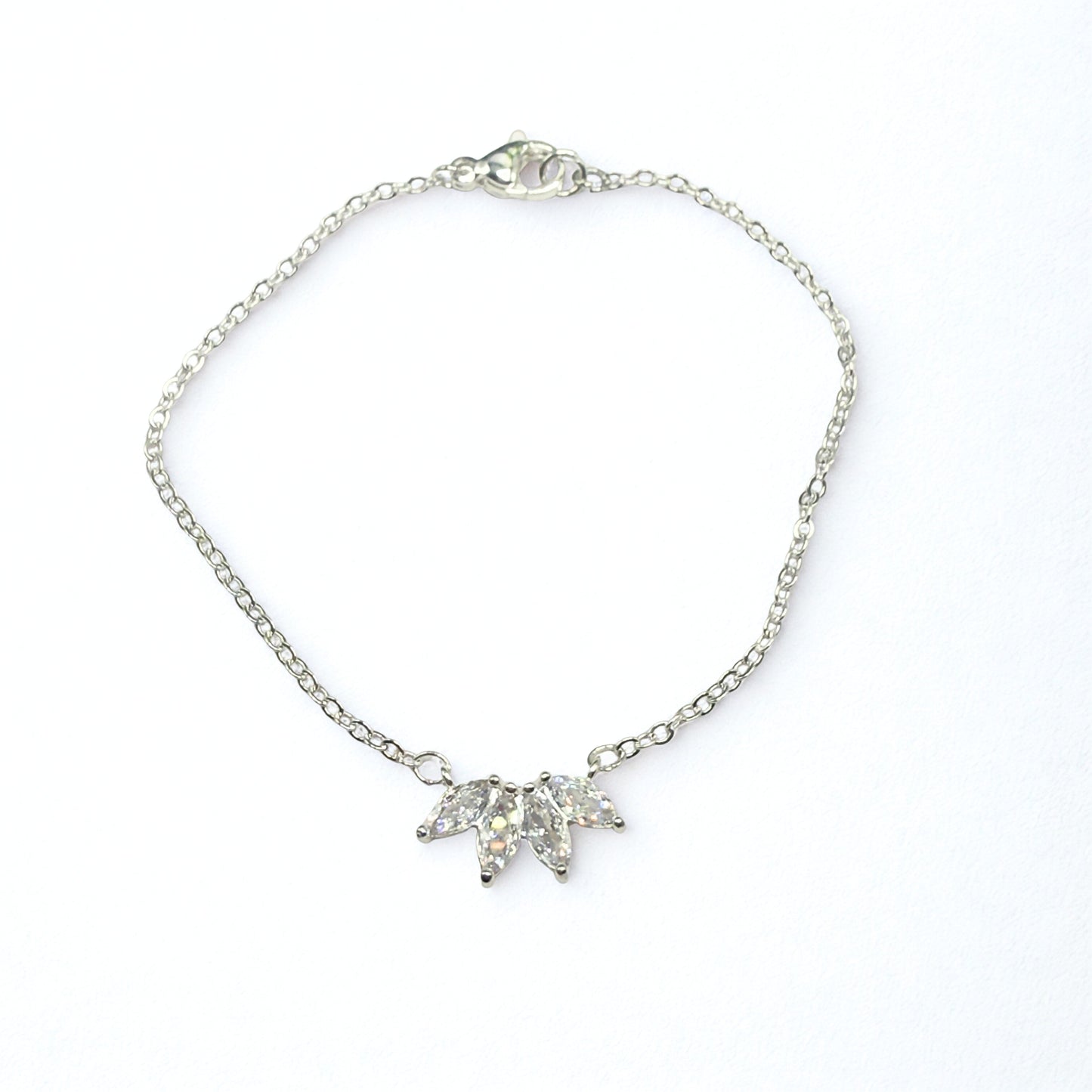 Clear Crystal Rhinestone Petals Shape Pendant Silver Doll Necklace • 18 Inch Fashion Doll Jewelry