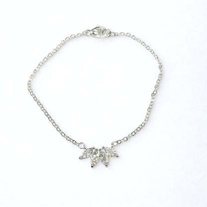 Clear Crystal Rhinestone Petals Shape Pendant Silver Doll Necklace • 18 Inch Fashion Doll Jewelry