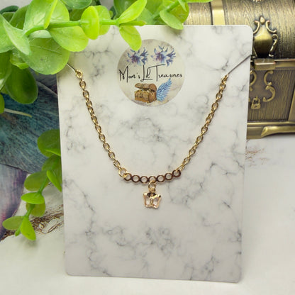 Gold Chain Clear Acrylic Crystal Butterfly Charm Doll Necklace • 18 Inch Fashion Doll Jewelry