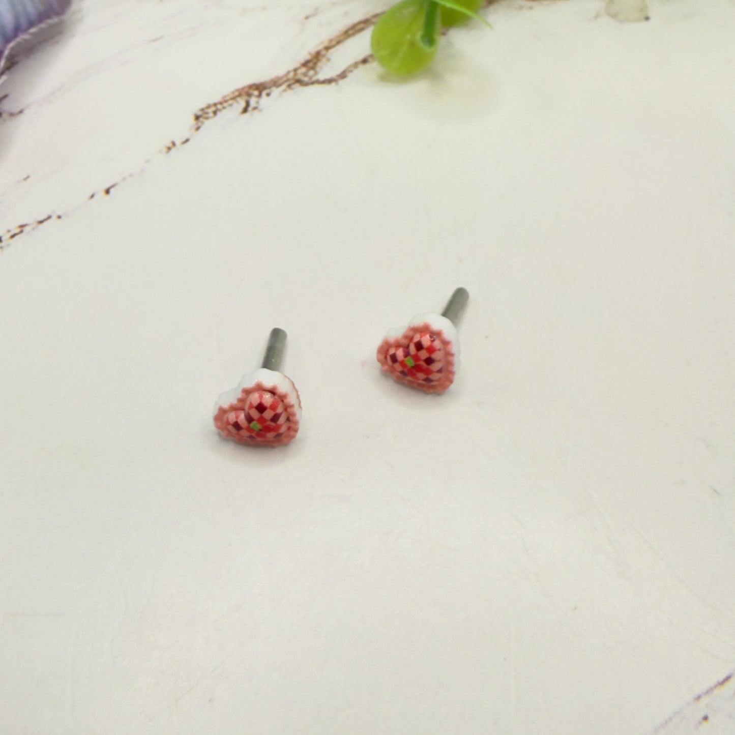 Pink Coral Lattice Design Heart Post Doll Earrings • 2mm Post for 18 Inch Fashion Doll