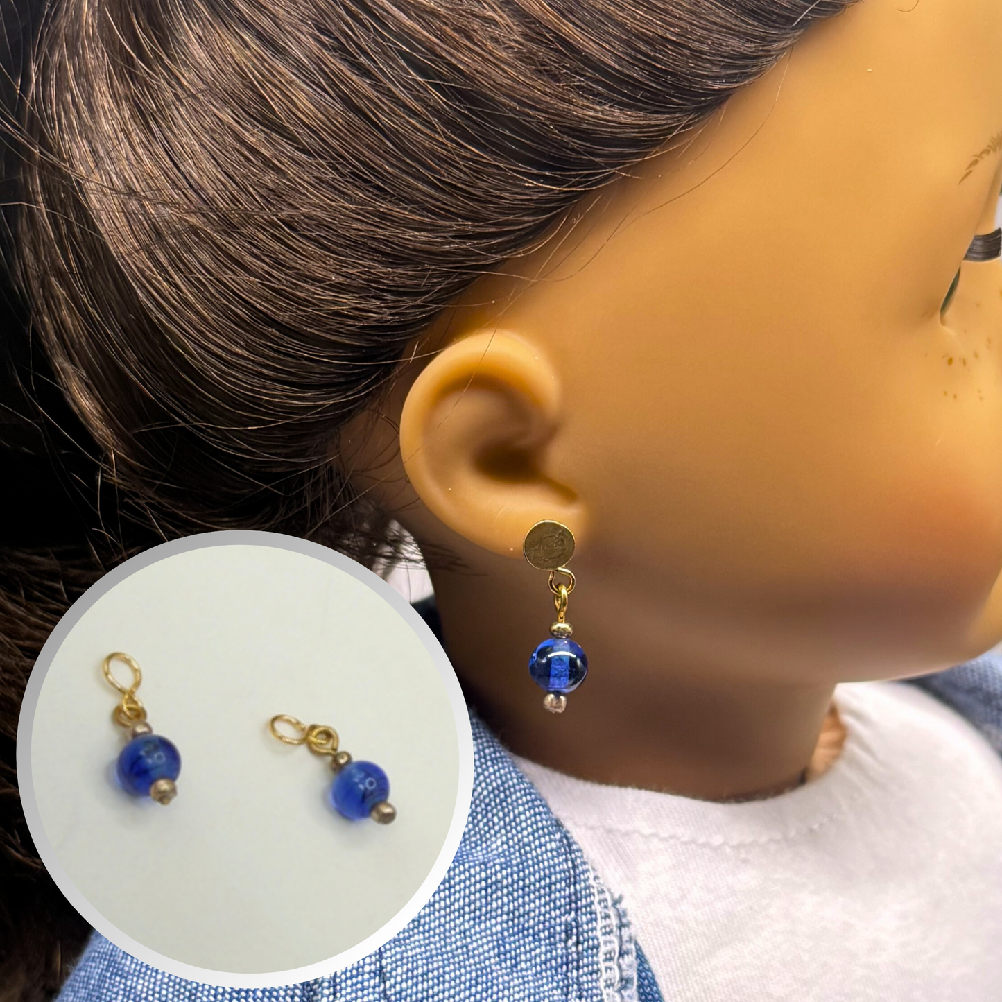 Blue Glass Doll Earring DANGLE ONLY • 18 Inch Fashion Doll Jewelry