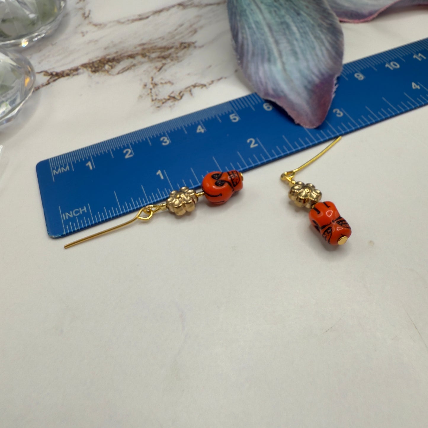 Red Skull Flower Charm Halloween Acrylic Beaded Gold Chain Doll Necklace and Earrings Set • 18 Inch Fashion Doll Jewelry