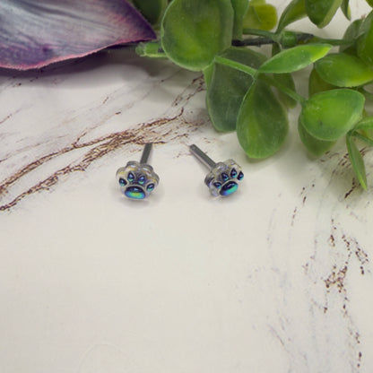 Blue Rainbow Effect Paw Print Post Doll Earrings • 2mm Post 18 Inch Fashion Doll