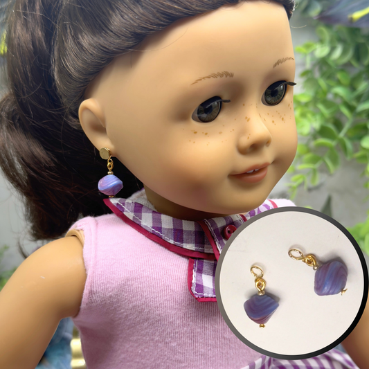 Blue Purple Glass Dangle Doll Earring DANGLE ONLY • 18” Fashion Doll Jewelry