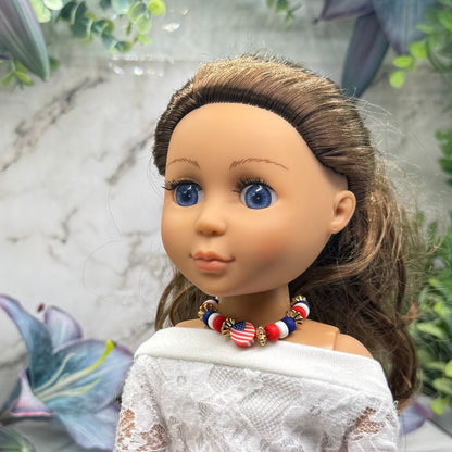 Red White Blue Americana Beaded Doll Necklace for 14 Inch Fashion Dolls