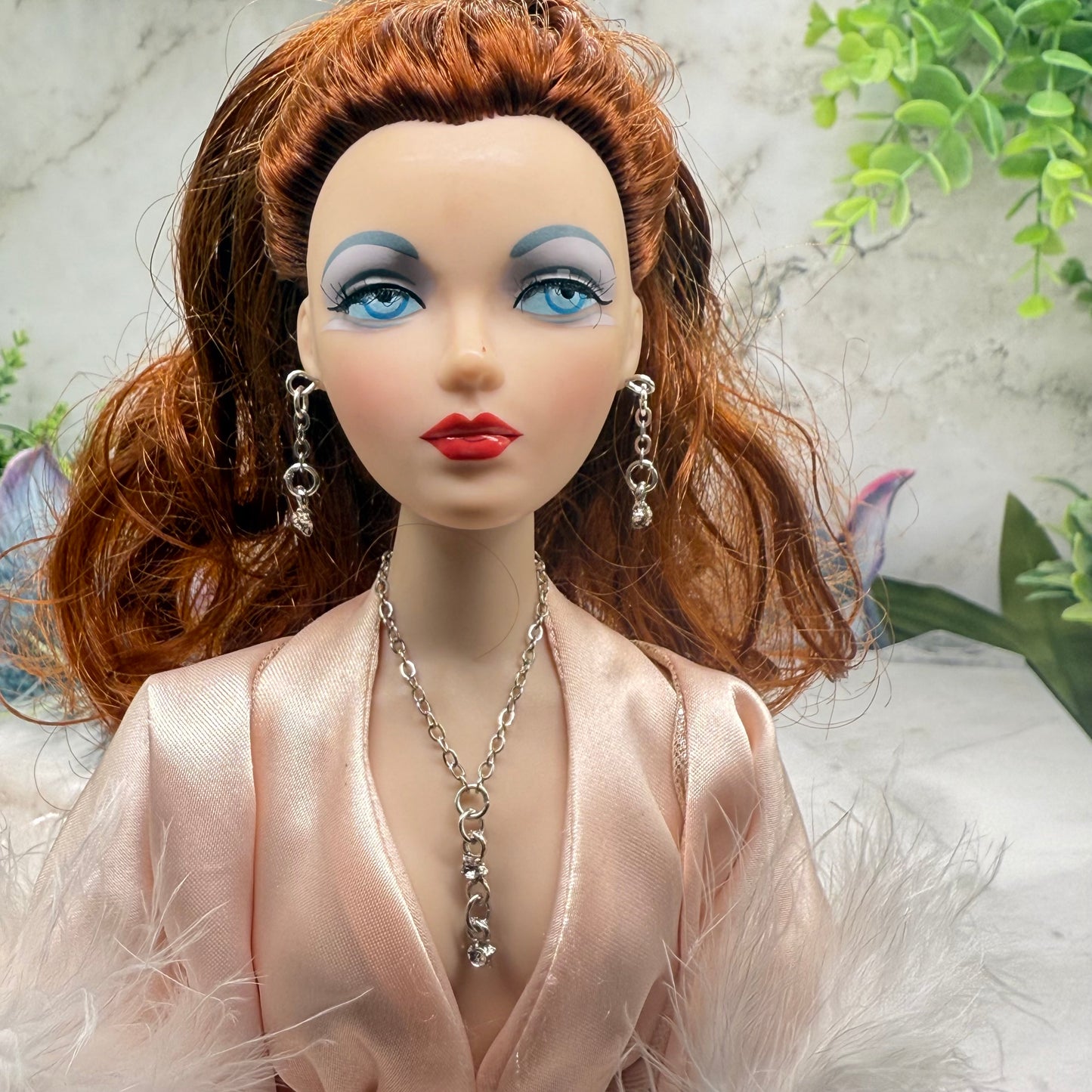 Clear Star Rhinestone Silver Dangle Doll Necklace & Earrings • 16 Inch Fashion Doll Jewelry