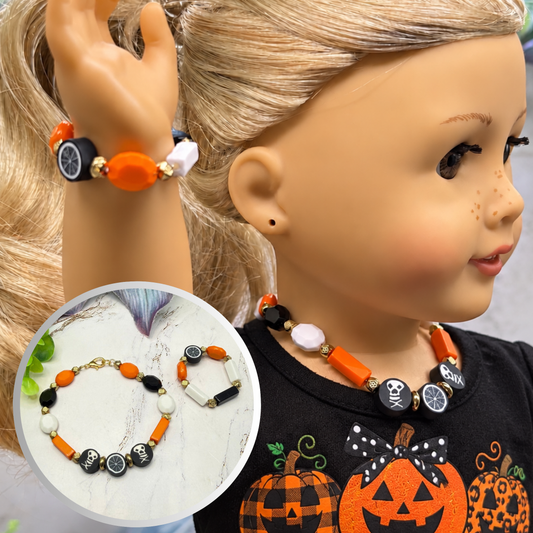 Halloween Skull Web Necklace and Bracelet Set | fits 18 Inch Fashion Doll