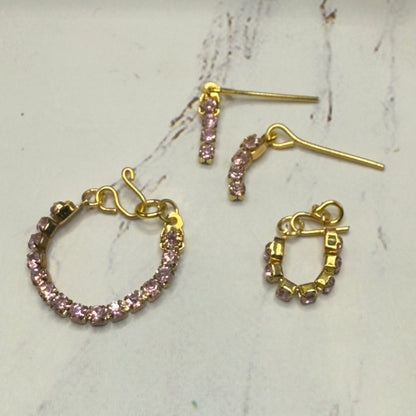 Pink Rhinestone Doll Necklace Bracelet Earrings Set • 10-12” 1:6 Fashion Doll Jewelry