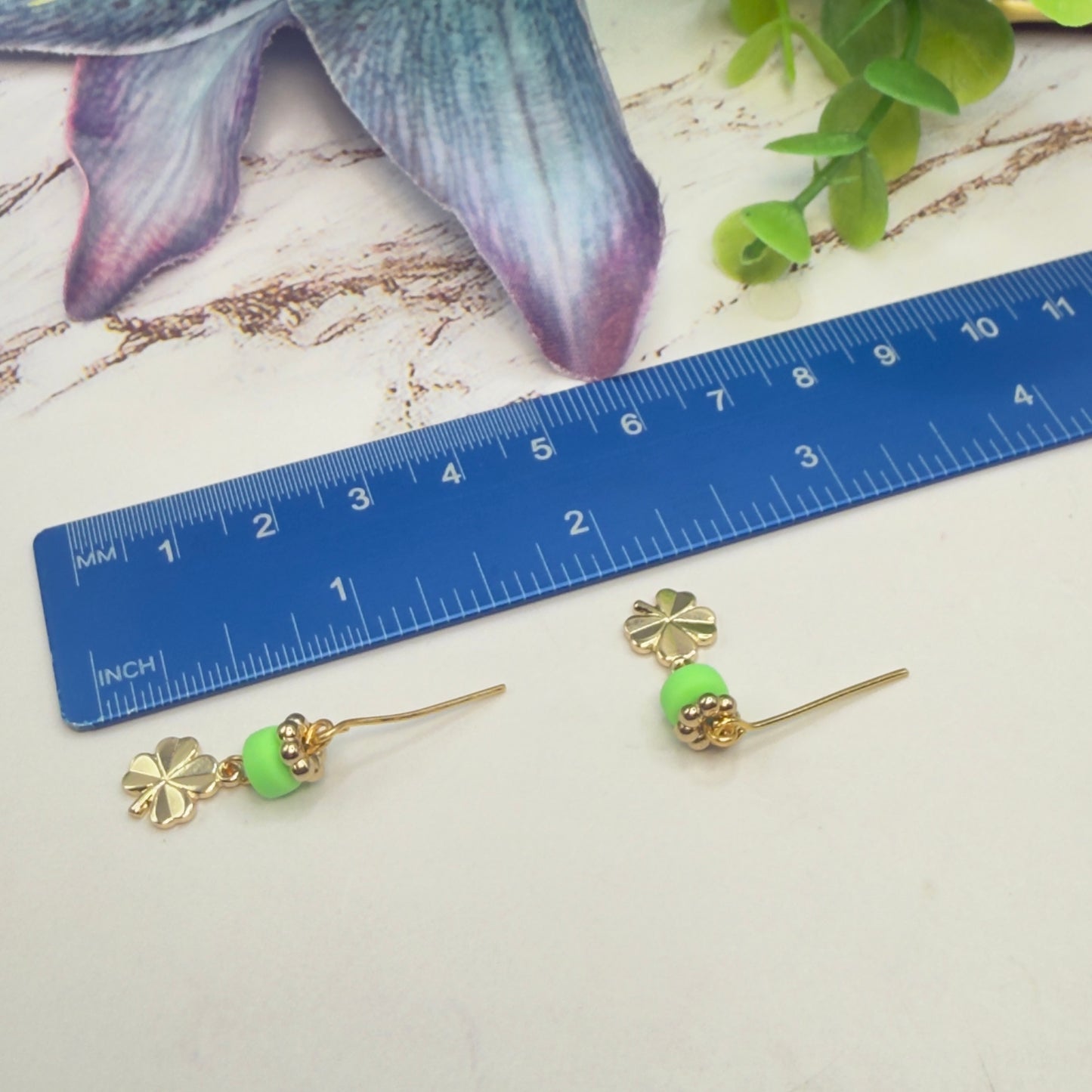 Green White Beaded Gold Four-Leaf Clover Charms Doll Necklace & Earrings • 18 Inch Fashion Doll Jewelry