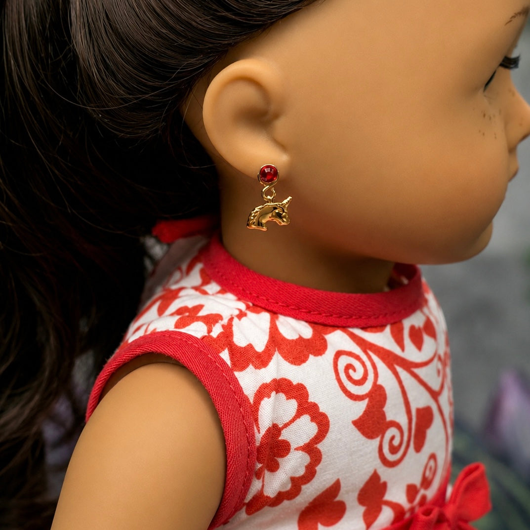 Gold Unicorn Doll Earring DANGLE ONLY • Fits 2mm Post • 18” Fashion Doll Jewelry