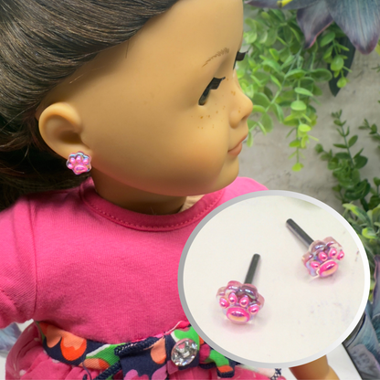 Bright Pink Paw Print Post Doll Earrings • 2mm Post fit 18 Inch Fashion Doll