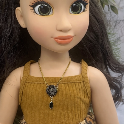 Black Dangle Medallion Style Gold Doll Necklace • 18 inch Fashion Doll Jewelry