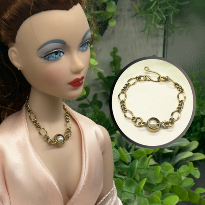 Pearl Accent Gold Large Link Chain Doll Necklace • 16 Inch Fashion Doll Jewelry