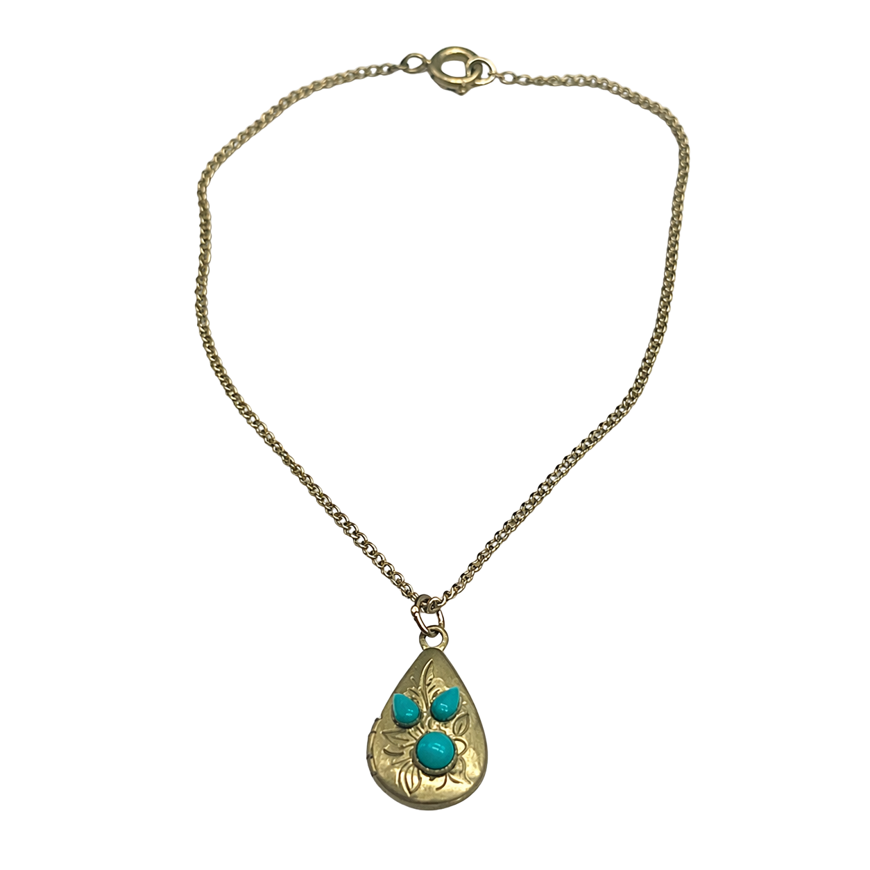 Gold Turquoise Accent Teardrop Locket Doll Necklace • 18” Fashion Doll Jewelry