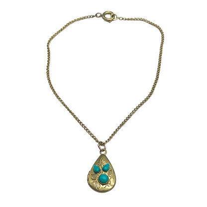 Gold Turquoise Accent Teardrop Locket Doll Necklace • 18” Fashion Doll Jewelry