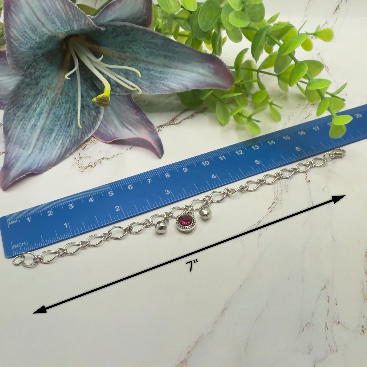 Dark Pink Rhinestone Large Silver Link Necklace & Earrings Set • 18 Inch Fashion Doll Jewelry