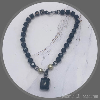 Black Rhinestone Doll Necklace • 18-20” Vintage Doll Jewelry