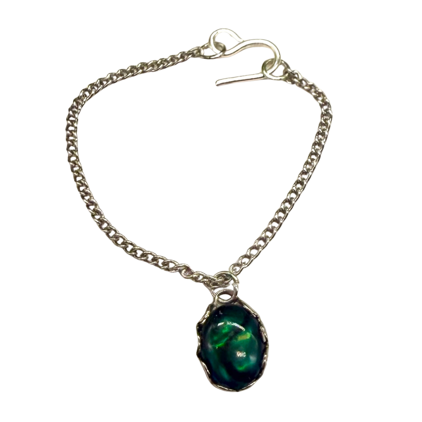 Oval Green Pendant Silver Chain Necklace • 16 inch Fashion Doll Jewelry