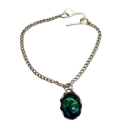 Oval Green Pendant Silver Chain Necklace • 16 inch Fashion Doll Jewelry