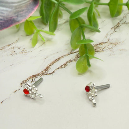 Red Rhinestone Heart Silver Wings Wand Design • 2mm Post for 18 Inch Fashion Doll