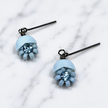 Light Blue Glass Rhinestone Flower Dangle Doll Earrings for 18-22” Vintage Doll