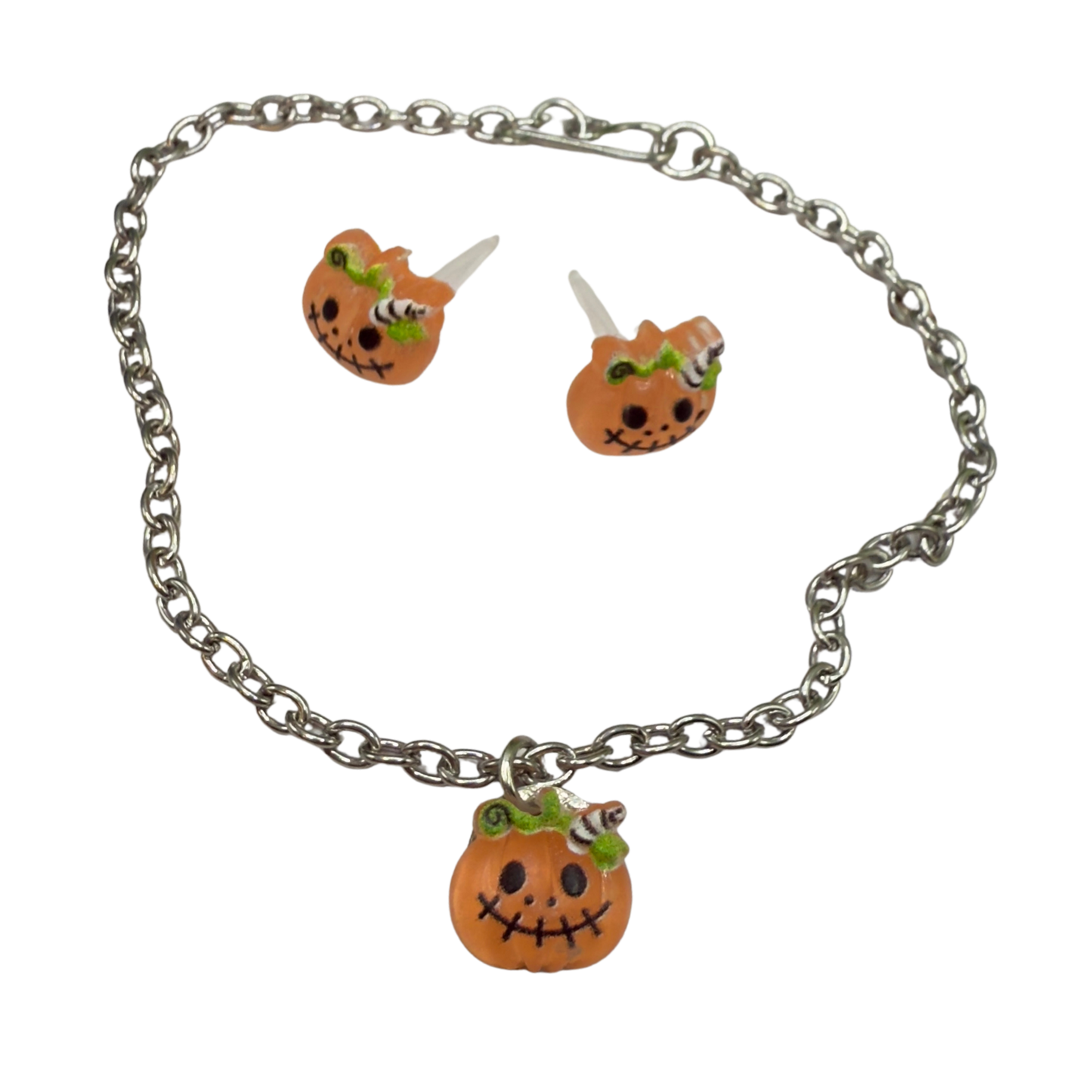 Pumpkin Halloween Acrylic Charm Doll Necklace and Earrings Set • 18 Inch Fashion Doll Jewelry