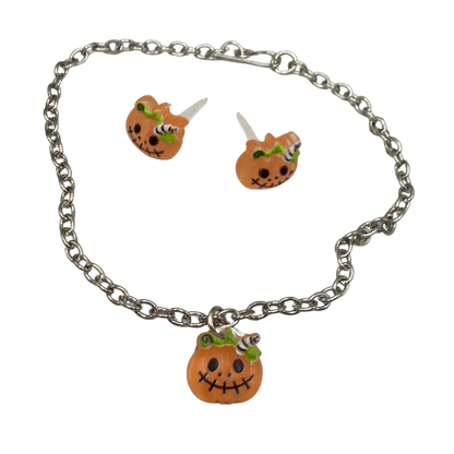Pumpkin Halloween Acrylic Charm Doll Necklace and Earrings Set • 18 Inch Fashion Doll Jewelry