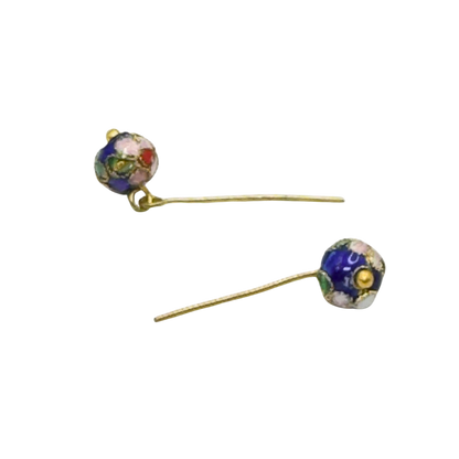 Blue Cloisonné Floral Design Doll Earrings • 18 Inch Fashion Doll Jewelry