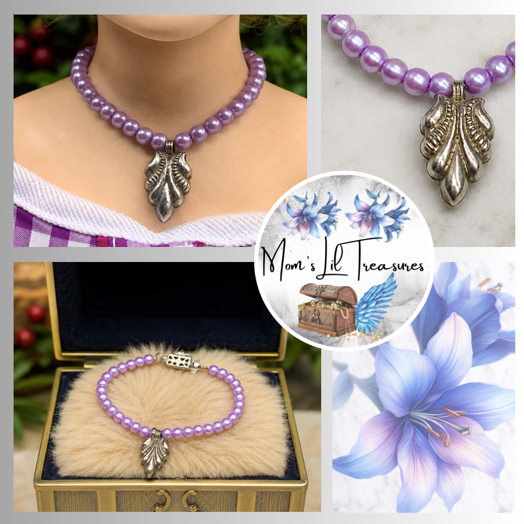 Lavender Purple Pearl Bead Leaf Charm Doll Necklace for 18-22” Vintage Doll