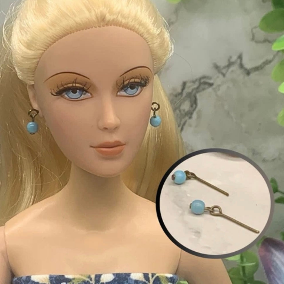 Turquoise Blue Glass Drop Dangle Doll Earrings • 16 Inch Fashion Doll Jewelry