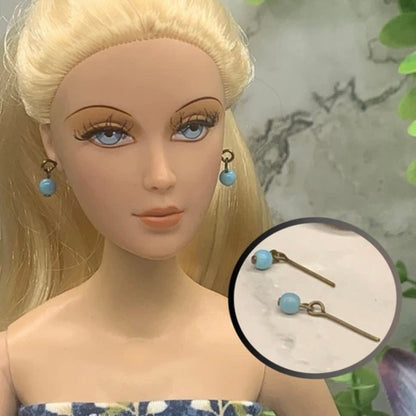 Turquoise Blue Glass Drop Dangle Doll Earrings • 16 Inch Fashion Doll Jewelry