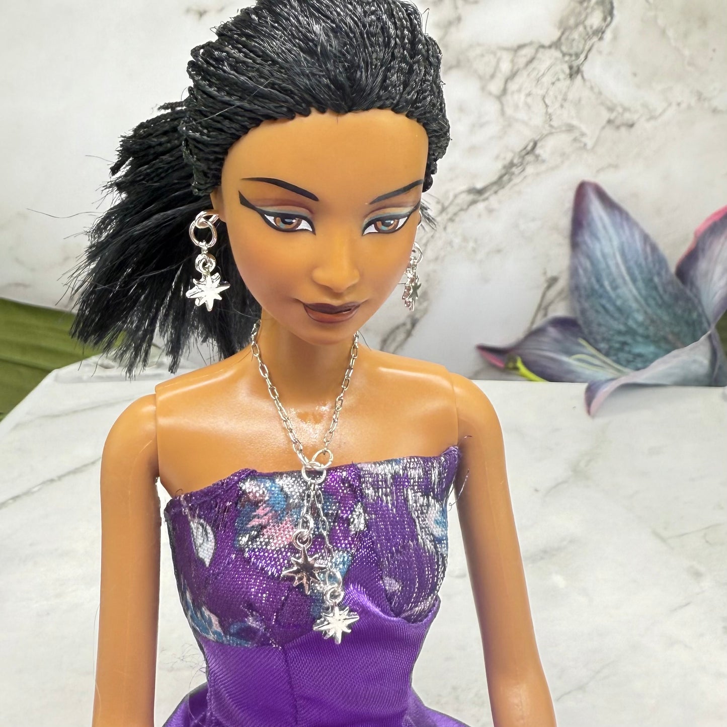 Silver Star Dangle Necklace & Earrings Set • 10-12 Inch Fashion Doll Jewelry 1:6