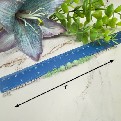 Light Green Glass Beaded Silver Chain Doll Necklace • 18 Inch Fashion Doll Jewelry