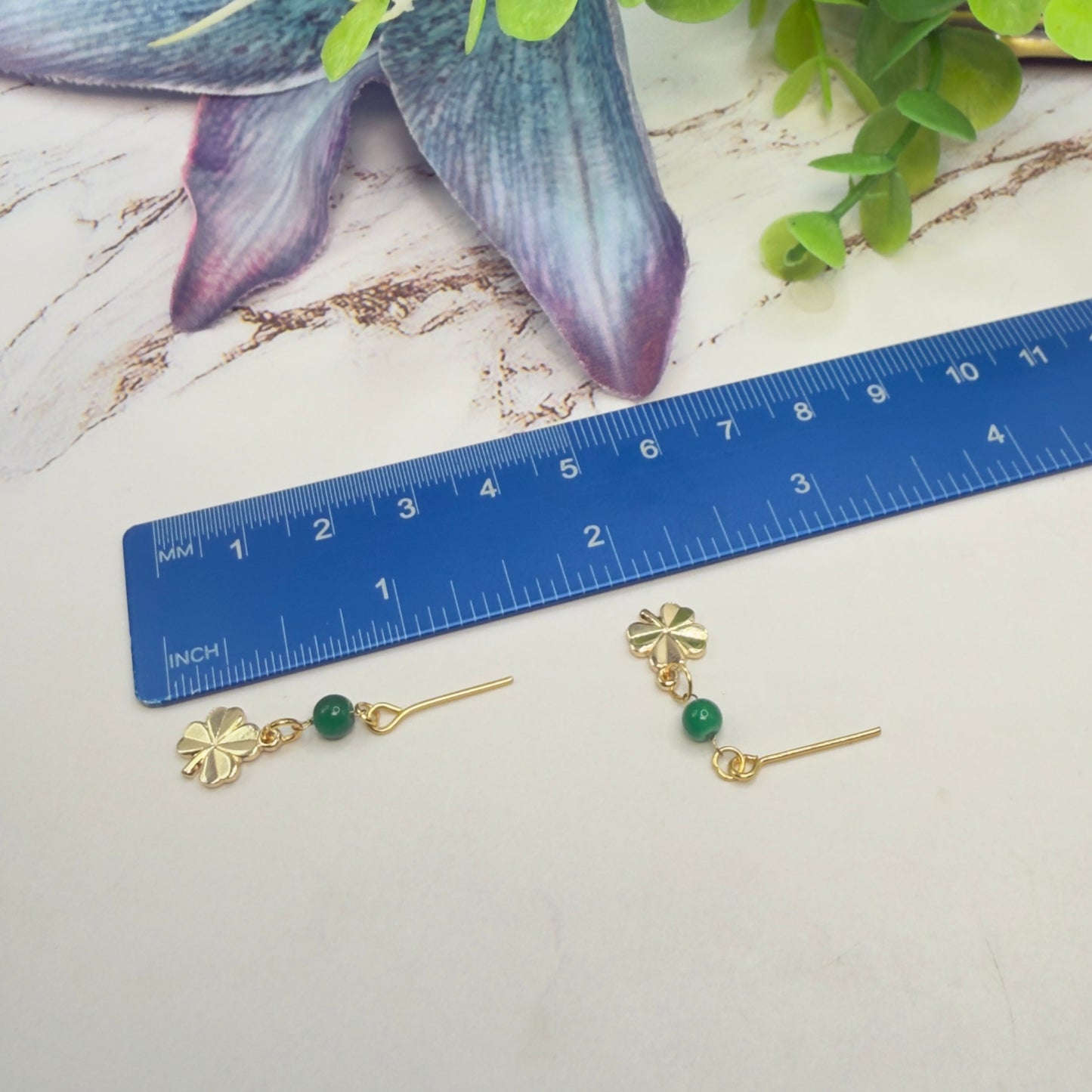 Green Beaded Chain Gold Clover Charm Doll Necklace & Earrings • 18 Inch Fashion Doll Jewelry