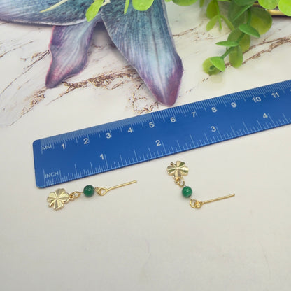 Green Beaded Chain Gold Clover Charm Doll Necklace & Earrings • 18 Inch Fashion Doll Jewelry