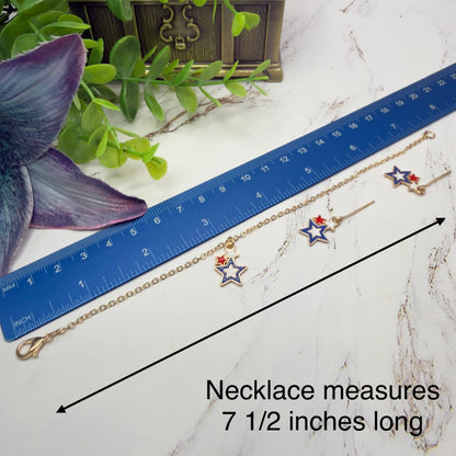Red White Blue Multi Star Charm Doll Necklace & Earrings Set for 18 Inch Fashion Doll