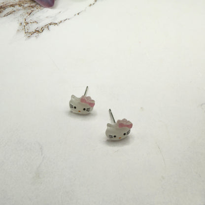Hello Cat Kitty Pink Bow Post Doll Earrings • 18 Inch Fashion Doll Jewelry