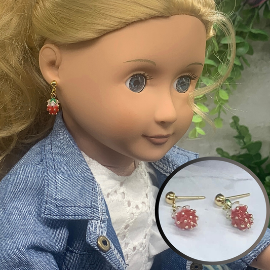 Red Strawberry Gold Post Dangle Doll Earrings • 18 Inch Fashion Doll Jewelry