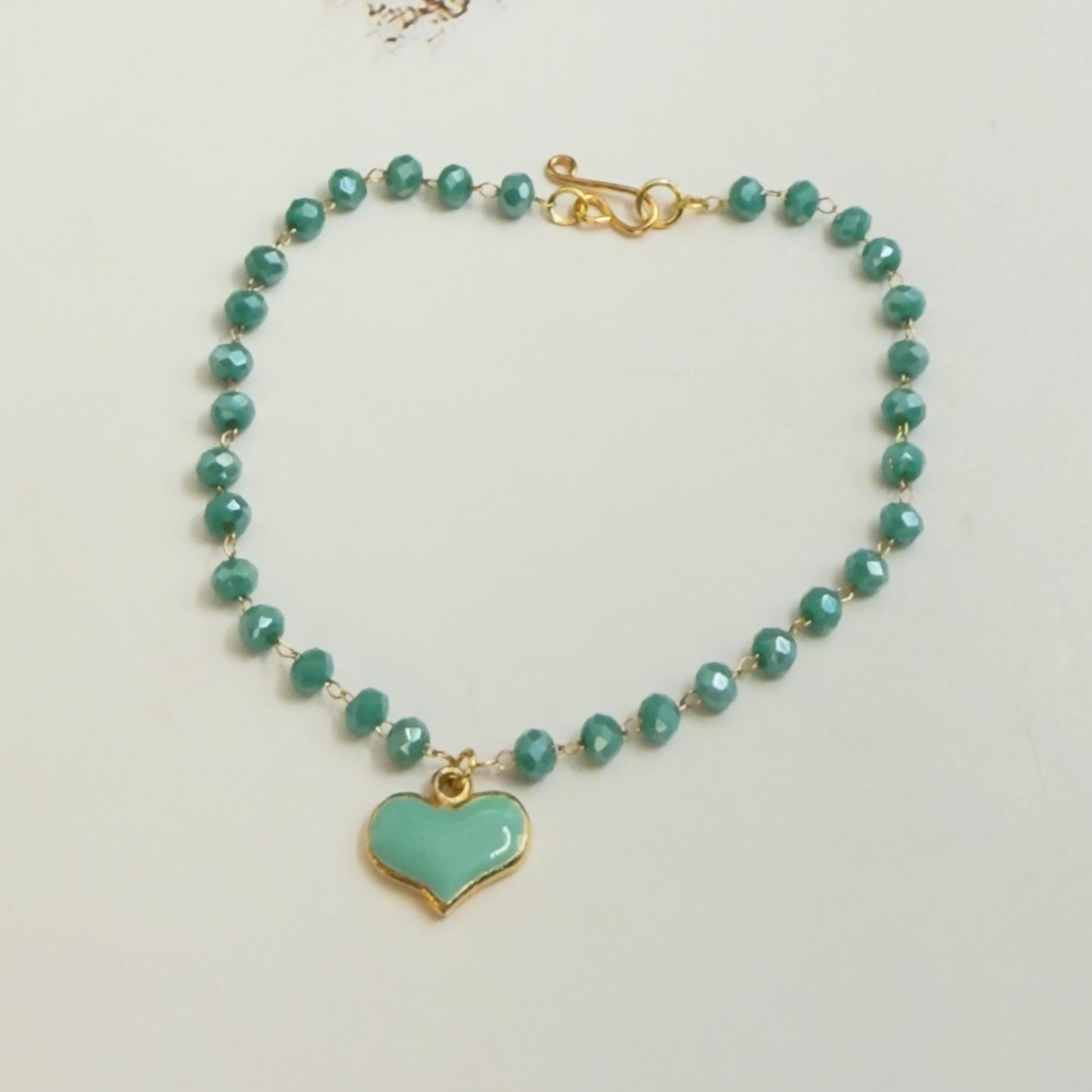 Turquoise Green Heart Charm Glass Beaded Doll Necklace • 18 Inch Fashion Doll Jewelry
