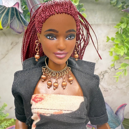 Bronze Copper Beaded Collar Style Necklace & Earrings Set  • 10-12 Inch Fashion Doll Jewelry 1:6