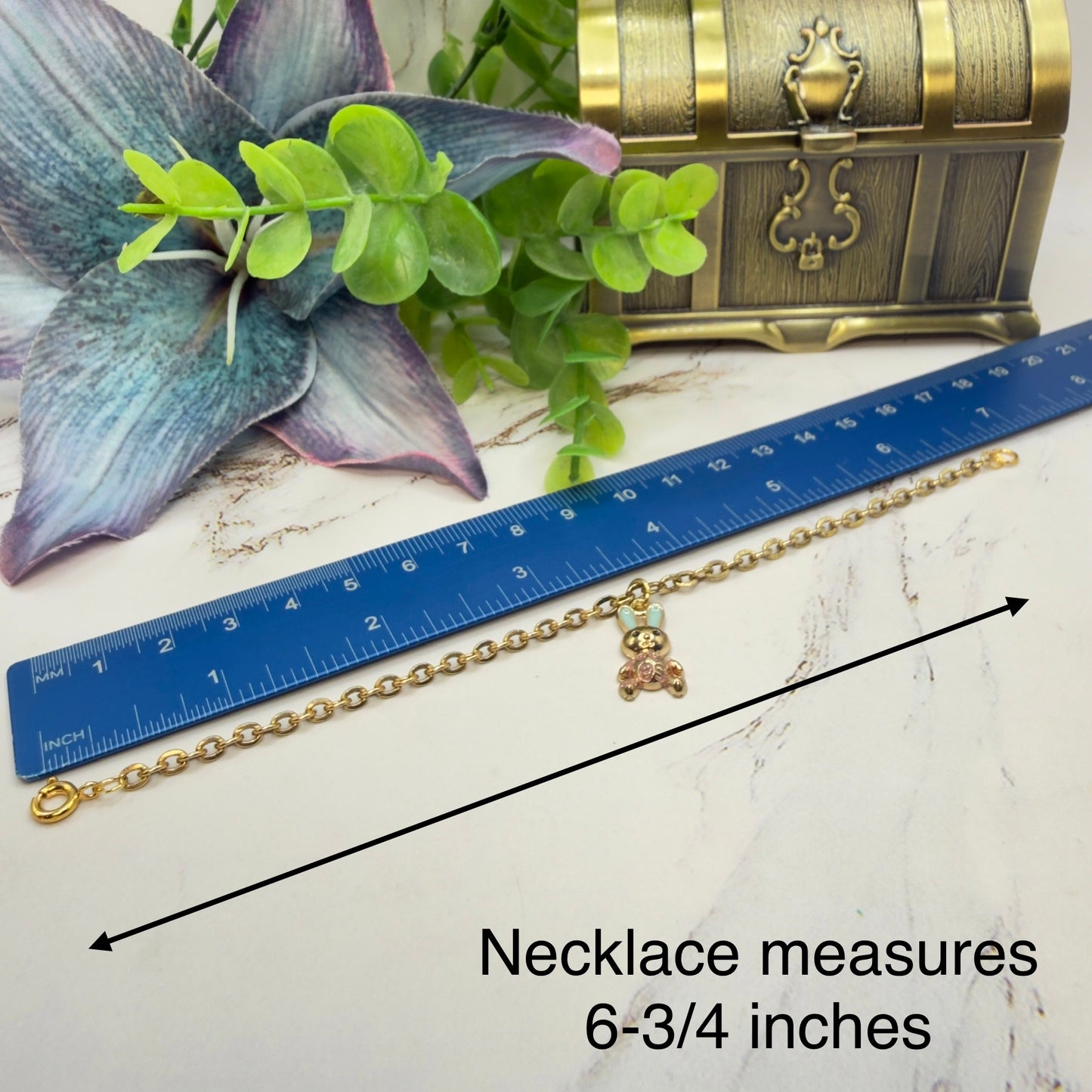 Bunny Blue & Purple Enamel Detail Charm Doll Necklace Easter • 18 Inch Fashion Doll Jewelry