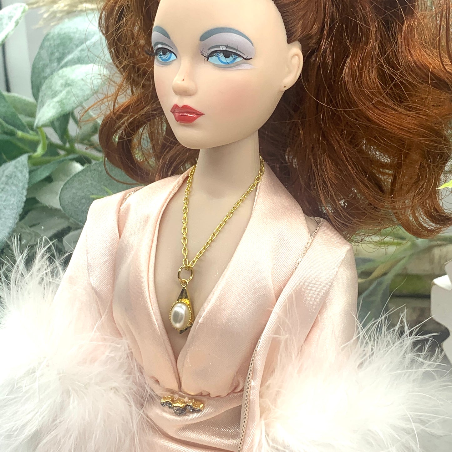 Pearl Gold Pendant Gold Tone Chain Doll Necklace • 16” Fashion Doll Necklace