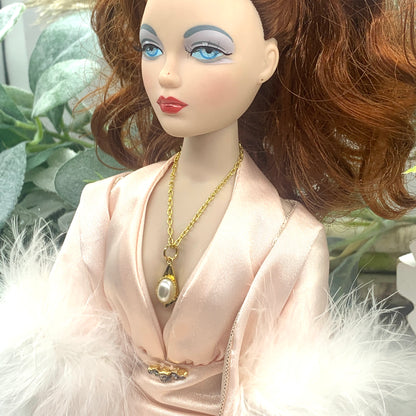 Pearl Gold Pendant Gold Tone Chain Doll Necklace • 16” Fashion Doll Necklace