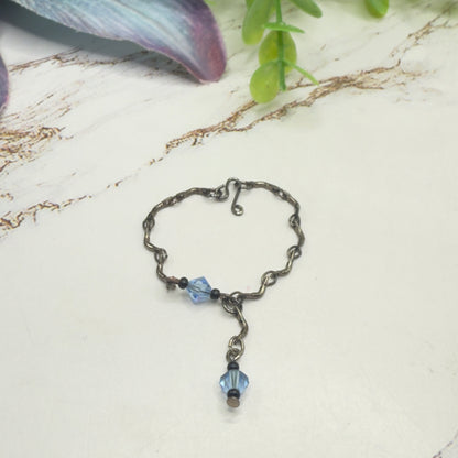 Blue Glass Crystal Gunmetal Silver Curved Link Doll Necklace • 16 Inch Fashion Doll Jewelry